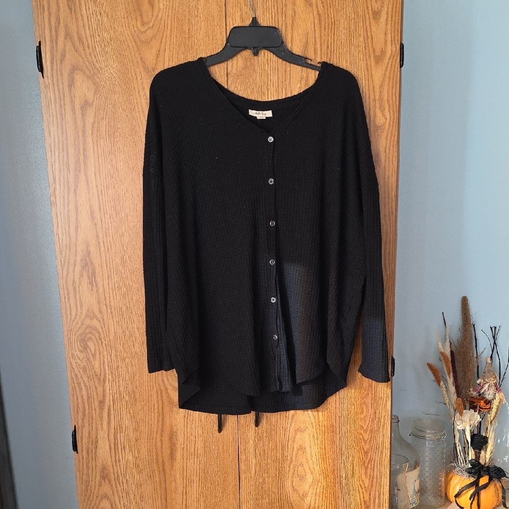 Style & Co. Charcoal Knit Button-Up Top